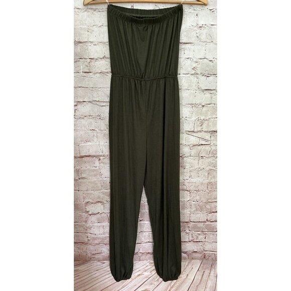 Rue21 Jumpsuit Womens S Army Green Strapless Jogger Stretch Knit Elastic Waist - Picture 3 of 4